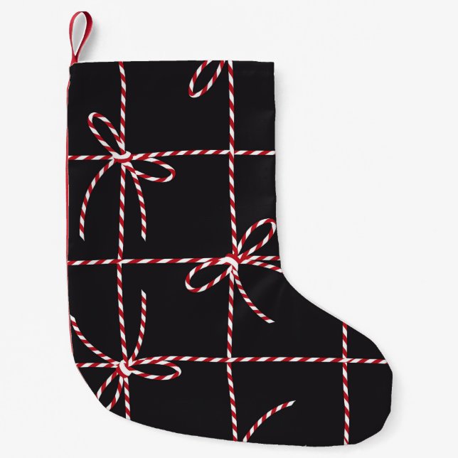 White Red Rope Bow, Twine Colour Ribbon and Tied K Small Christmas Stocking (Front)
