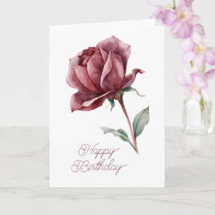 White Red Rose Birthday Card