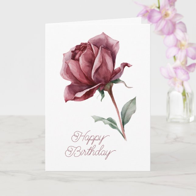 White Red Rose Birthday Card (Orchid)