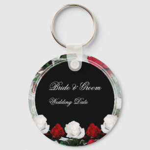White & Red Roses Bride & Groom Wedding Favour 1 Key Ring