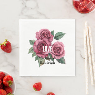 White Red Roses Floral Love Wedding Napkin