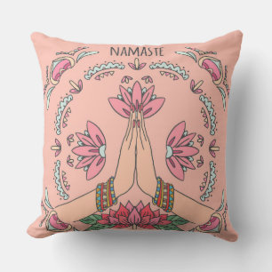 White Red Salmon Namaste Throw Pillow