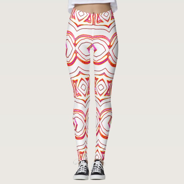 White red seamless pattern "Ratti_Creative_Arts" Leggings (Front)