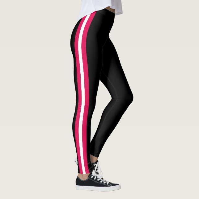 White Red Side Stripe Black Leggings Custom Colors (Right)