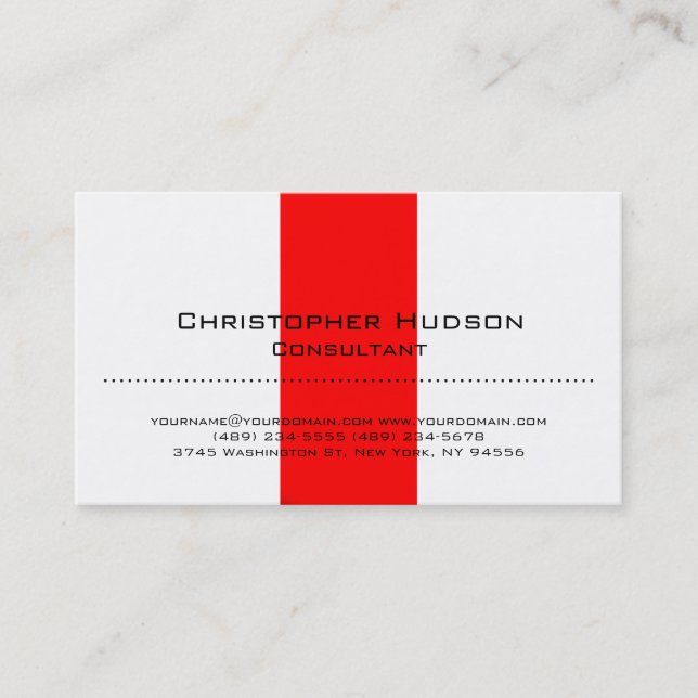 White Red Simple Plain Consultant Business Card (Front)