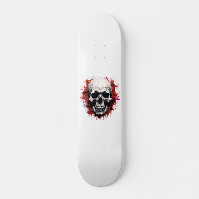 White Red Skeleton Cool Horror Skull Skateboard (Front)