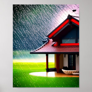 White red snow fairy house raining green garden ai poster