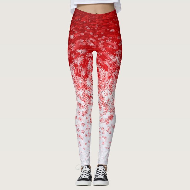 White & Red Snowflake Storm Leggings (Front)