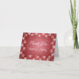 White red snowflakes on red Wedding Thank You Card