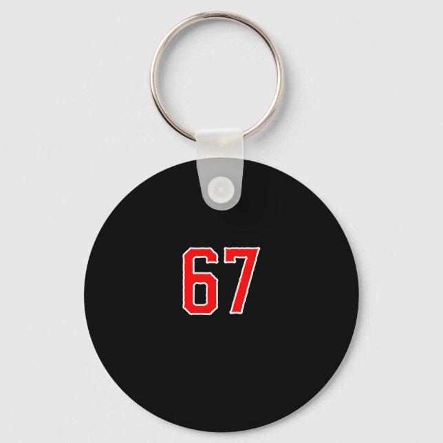White Red Sports Team Number #67 Swea  Key Ring (Front)
