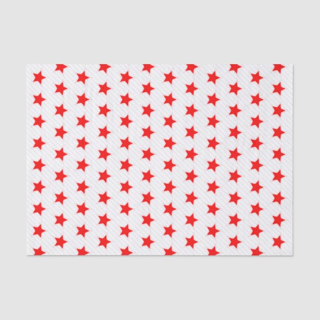 White Red Stars and Grey Stripes Modern Pattern Tissue Paper (Front)
