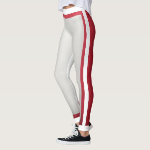 White + Red Stripe  Leggings