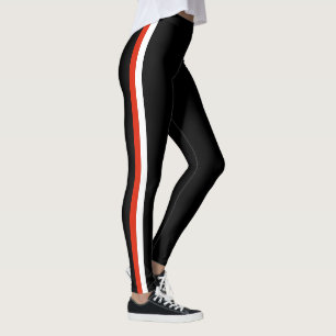 White Red Striped Leggings Sport