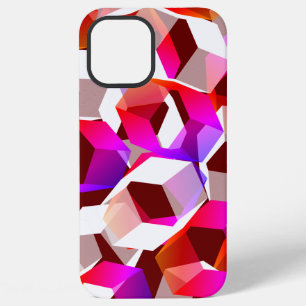 White, red to pink hexagons on dark red background iPhone 12 pro max case