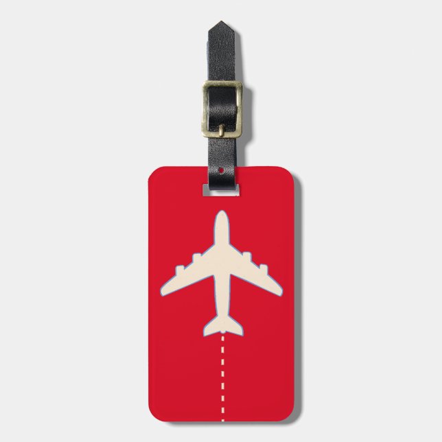 white red travel aeroplane luggage tag (Front Vertical)
