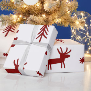 White Red Trees Illustration Christmas Pattern Wrapping Paper