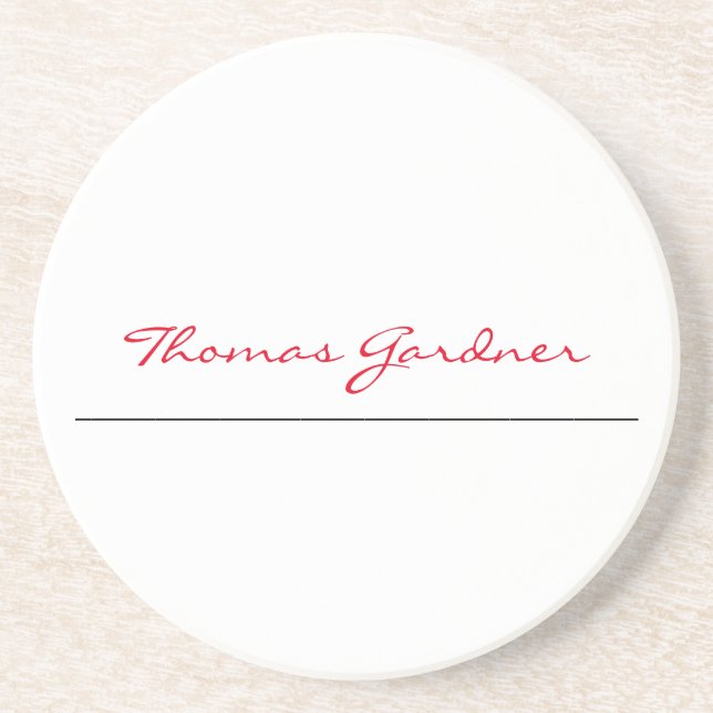 White Red Trendy Handwriting Plain Creative Modern Coaster (Front)