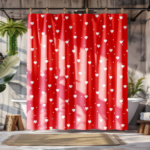 White & Red Valentines Hearts Pattern Shower Curtain