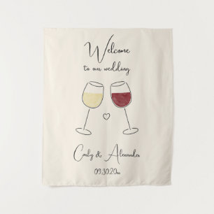 White Red Wine Glass Wedding Welcome Tapestry