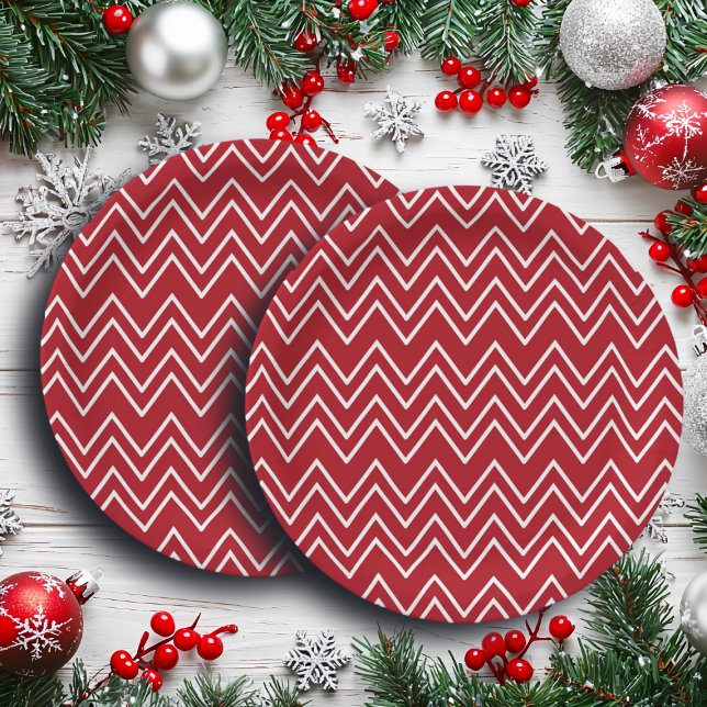 White Red Winter Festive Paper Plate (Creator Uploaded)
