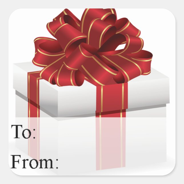 White Red Wrapped Christmas Present Gift Tag (Front)