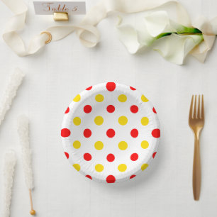 White Red Yellow Polka Dots Design Paper Plate