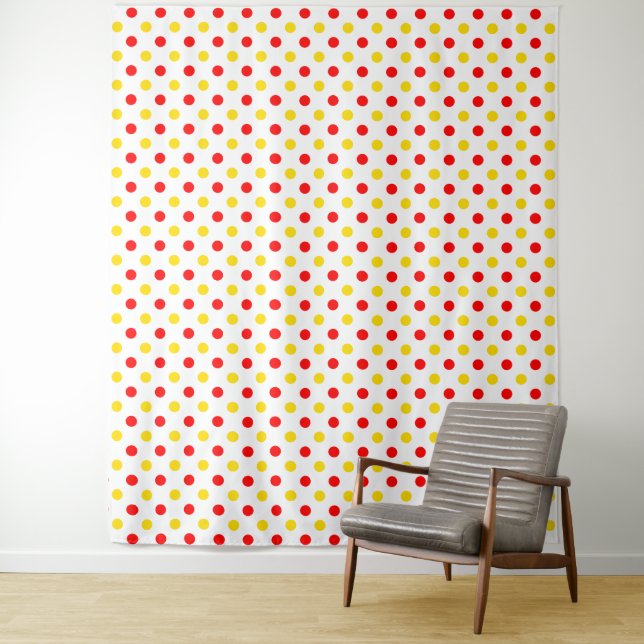 White Red Yellow Polka Dots Design  Tapestry (In Situ)