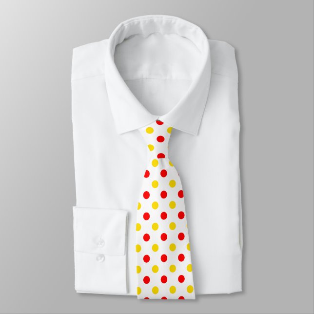 White Red Yellow Polka Dots Design  Tie (Tied)