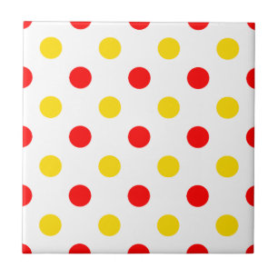 White Red Yellow Polka Dots Design Tile