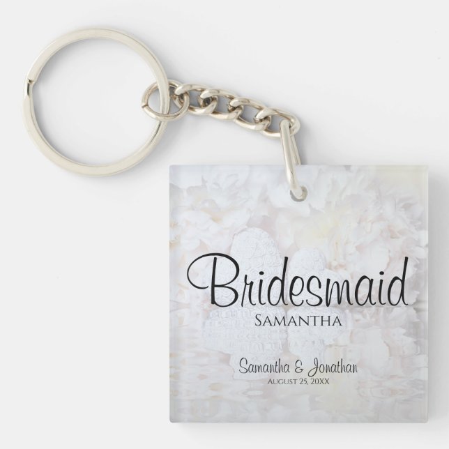 White Reflections Bridesmaid Wedding Favour Key Ring (Front)
