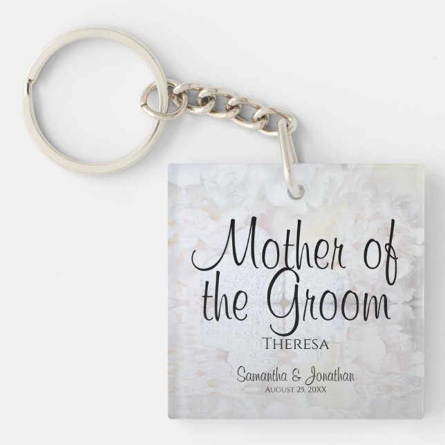 White Reflections Mother of the Groom Wedding Key Ring (Front)