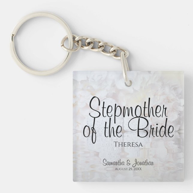 White Reflections Stepmother of the Bride Wedding Key Ring (Front)