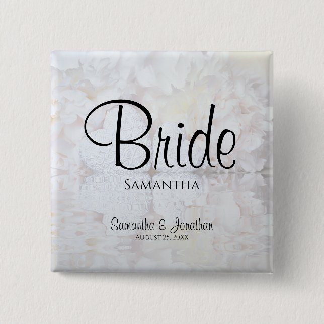 White Reflections Wedding Bride Nametag Button (Front)
