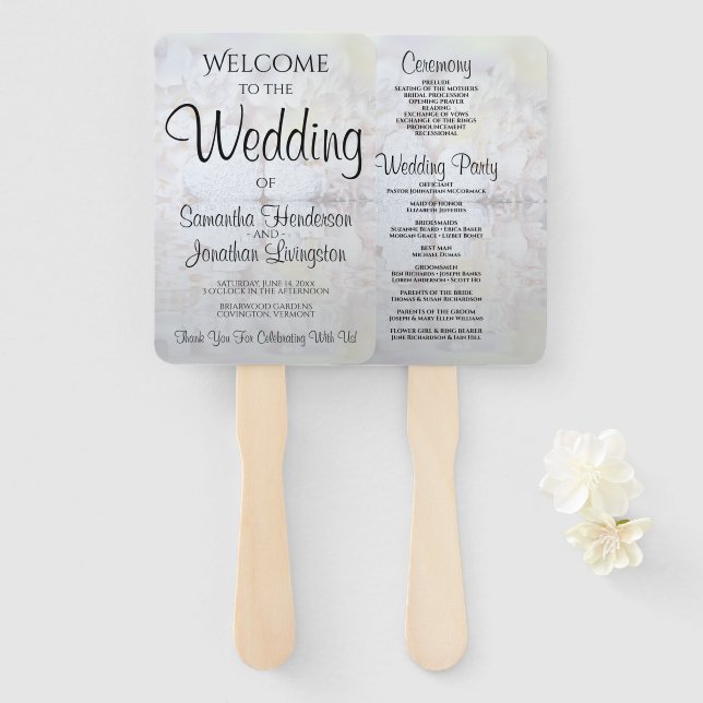 White Reflections Wedding Fans with Program (Front and Back)