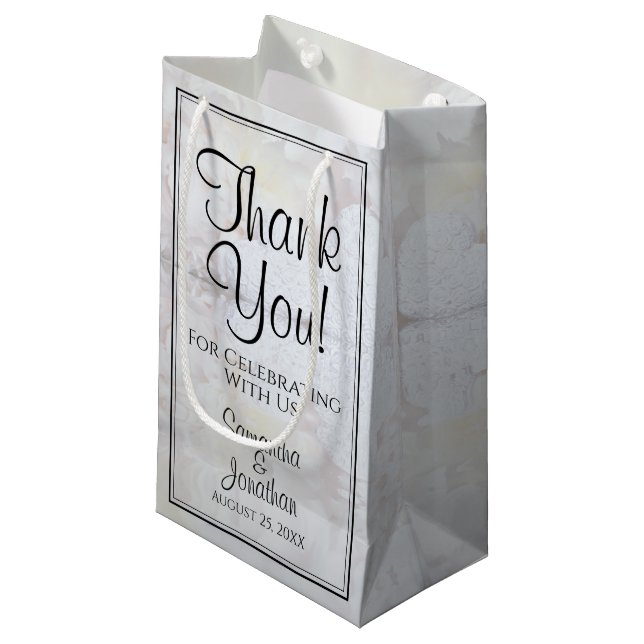 White Reflections Wedding Thank You Gift Bag Small (Front Angled)