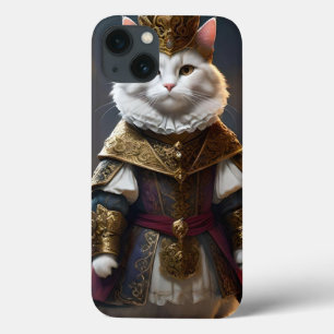 White Regal Cat Dressed In Renaissance Outfit, iPhone 13 Case