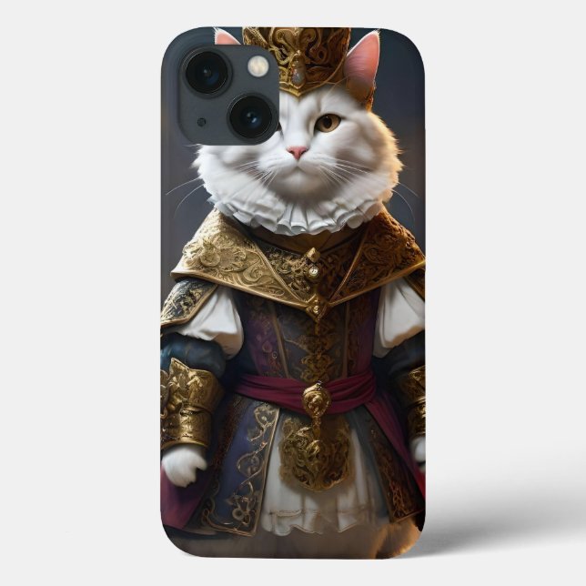 White Regal Cat Dressed In Renaissance Outfit, Case-Mate iPhone Case (Back)
