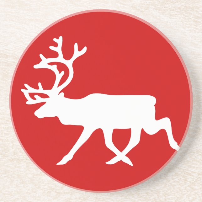 White Reindeer / Caribou Silhouette Coaster (Front)
