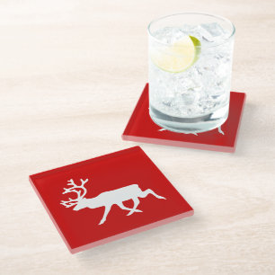 White Reindeer / Caribou Silhouette Glass Coaster