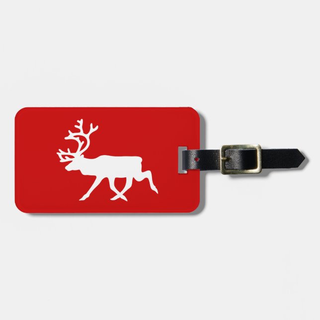 White Reindeer / Caribou Silhouette Luggage Tag (Front Horizontal)