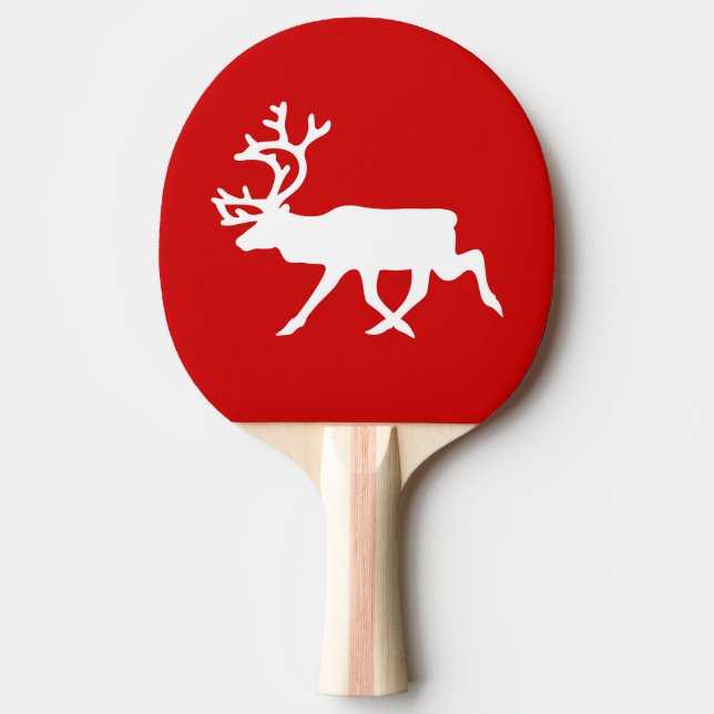 White Reindeer / Caribou Silhouette Ping Pong Paddle (Front)