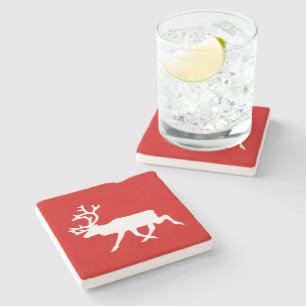White Reindeer / Caribou Silhouette Stone Coaster