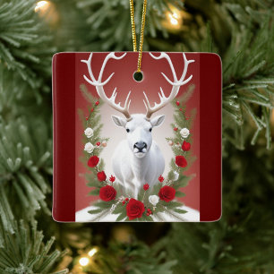 White Reindeer Ceramic Ornament