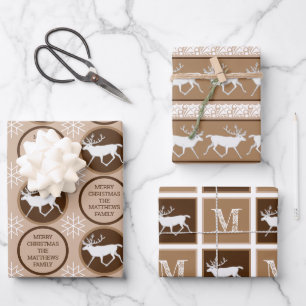 White Reindeer Neutral Colors Christmas Set Wrapping Paper Sheet