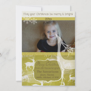 White Reindeer on Green Photo Holiday Card