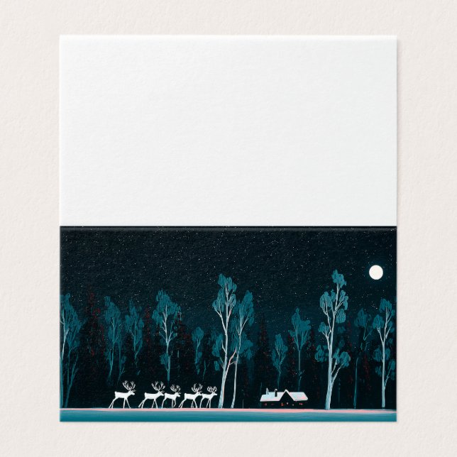 White Reindeer, Snowy Cabin, Moonlit Night (Outside Unfolded)