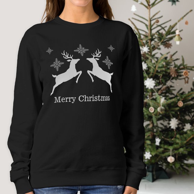 White Reindeers With Snowflakes Merry Christmas Sweatshirt (Festive design for the Holiday season.)