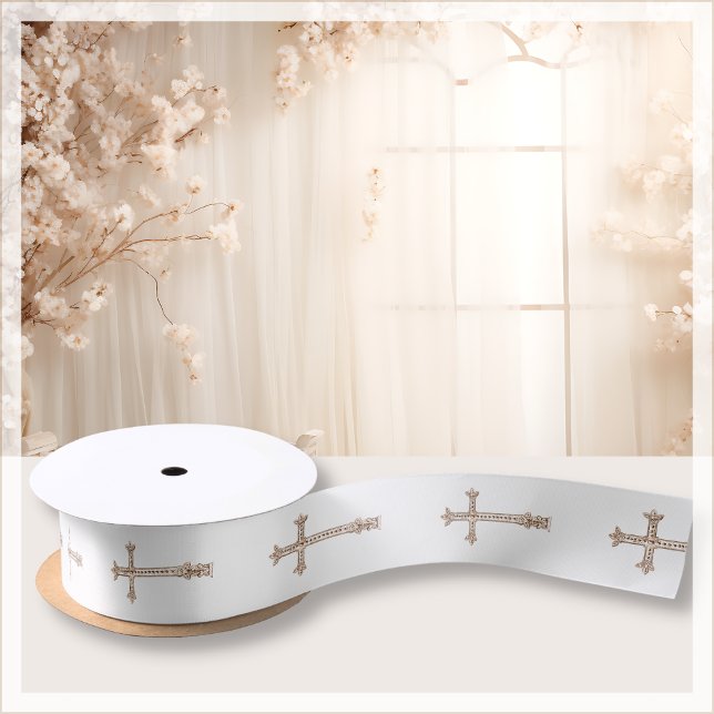 White | Religious Cross | Baptism Gift Satin Ribbon (Creator Uploaded)
