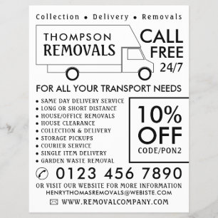 White Removal Van, Removal Company Advertising Flyer