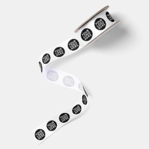 White Repeating Business Logo Satin Ribbon